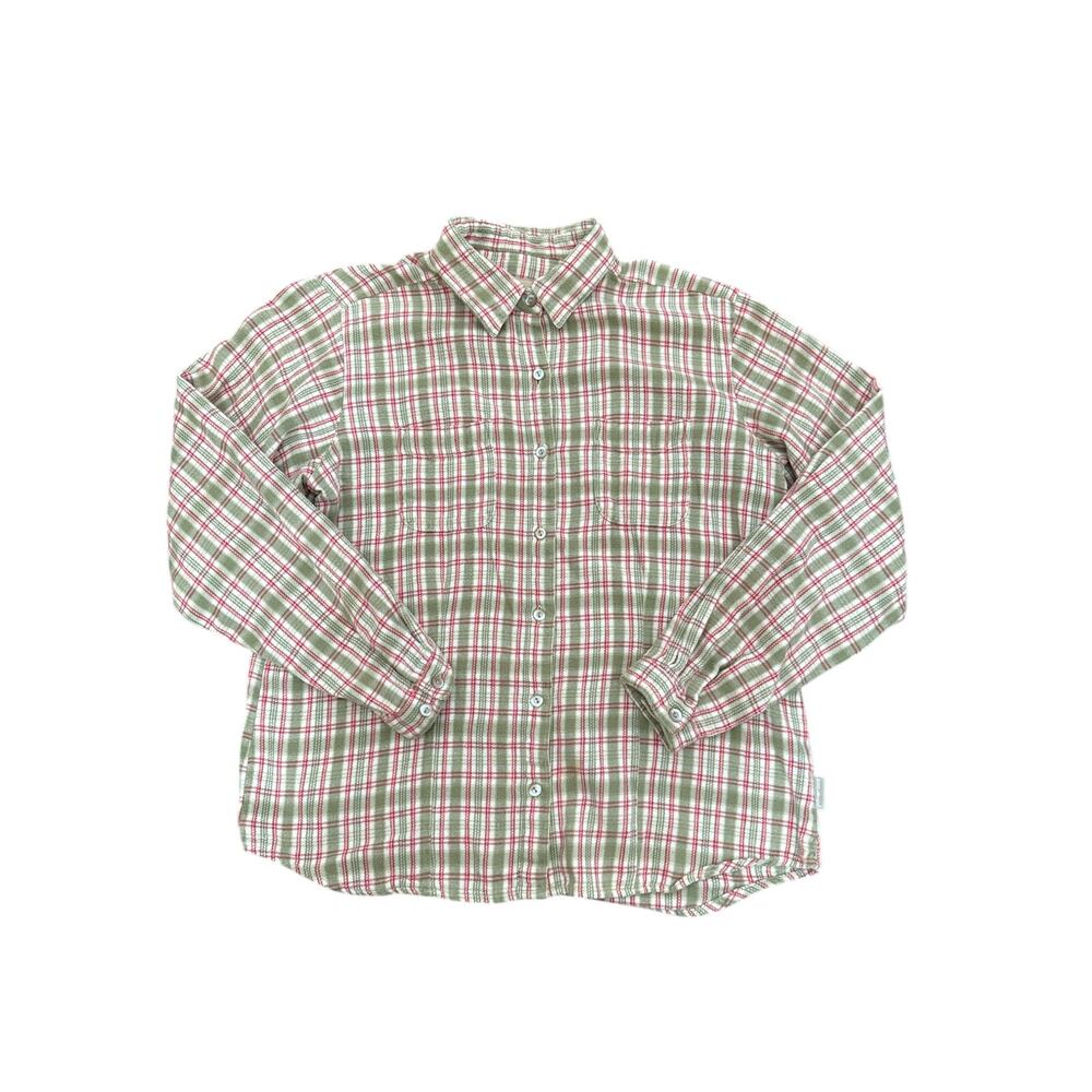 Woolrich Womens Size Medium Green Red Flannel Long Sleeve Button Up Shirt